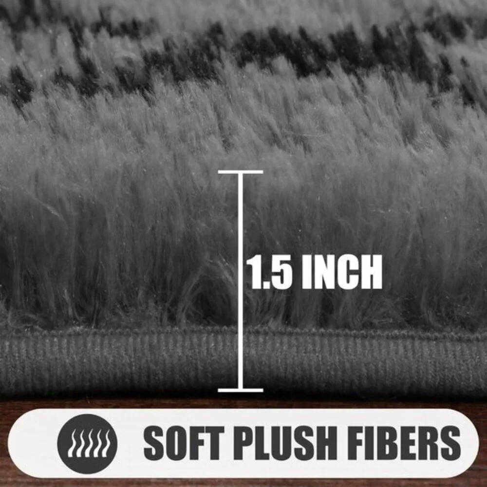 New 5x8 Grey Black Area Rug, Soft Shaggy Geometric Carpet for Home & Room Decor